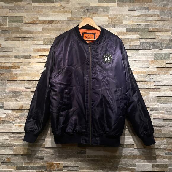 Hard Rock Guitar Company Quilted Bomber Jacket XXL | Navy Orange Nylon, Worn 1x - Picture 3 of 13